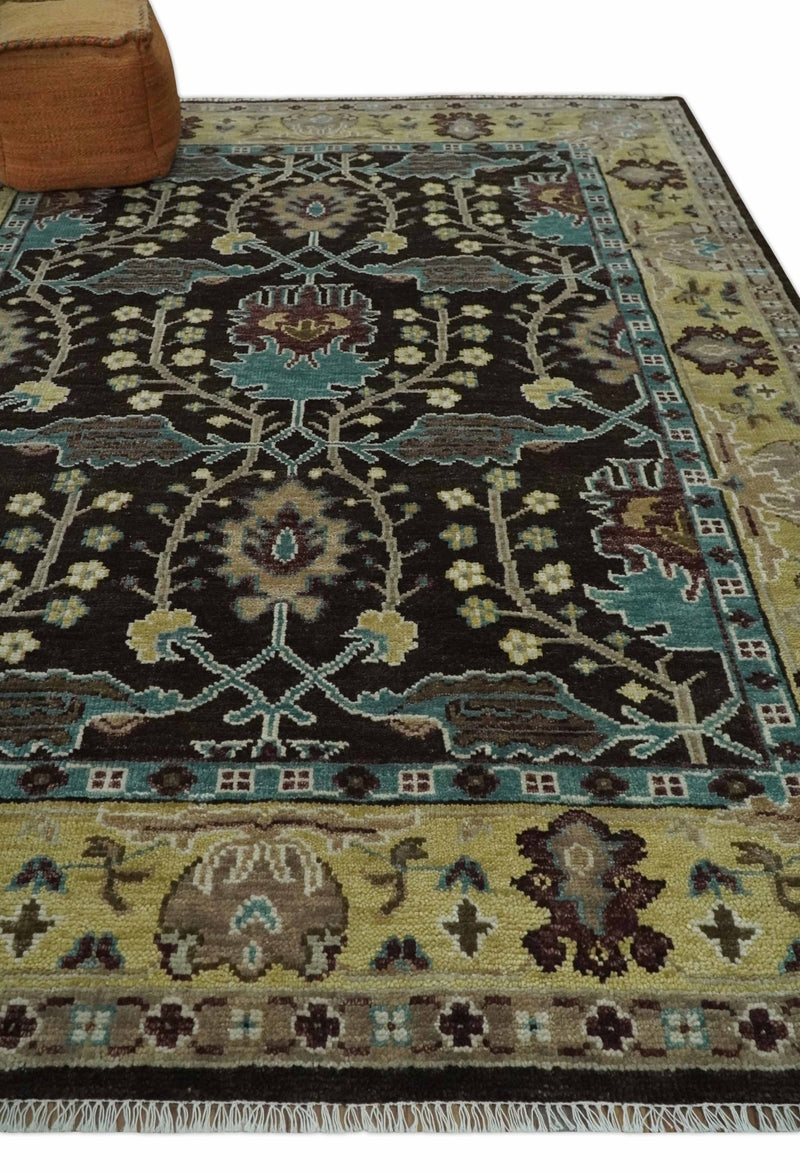 8x10 Wool Traditional Black, Beige and Blue Antique Style Hand knotted Oushak Area Rug | TRDCP1500810S - The Rug Decor