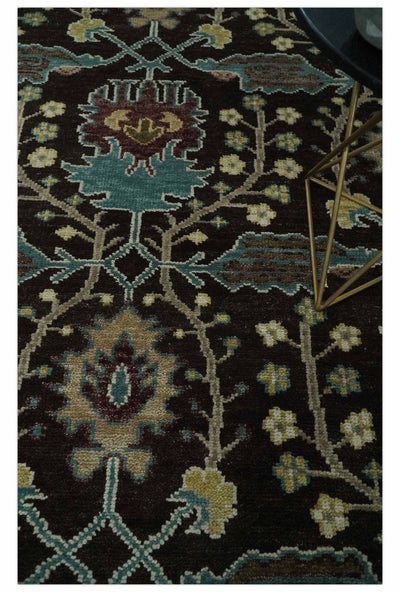 8x10 Wool Traditional Black, Beige and Blue Antique Style Hand knotted Oushak Area Rug | TRDCP1500810S - The Rug Decor