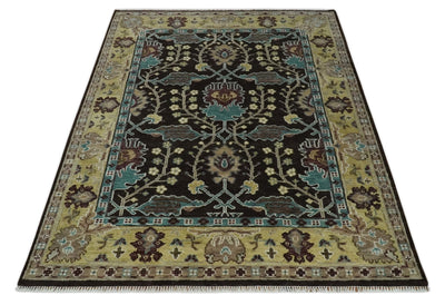 8x10 Wool Traditional Black, Beige and Blue Antique Style Hand knotted Oushak Area Rug | TRDCP1500810S - The Rug Decor