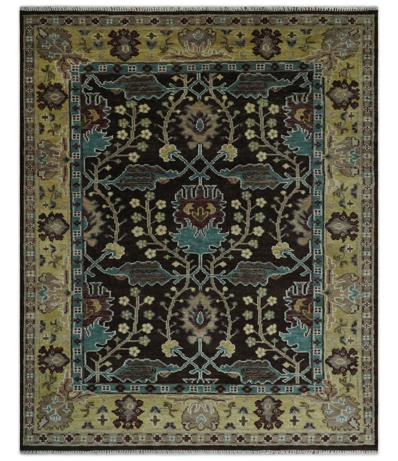 8x10 Wool Traditional Black, Beige and Blue Antique Style Hand knotted Oushak Area Rug | TRDCP1500810S - The Rug Decor