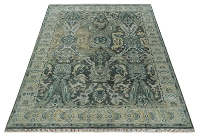 8x10 Wool Traditional Gray and Silver Antique Colorful Hand knotted Oushak Area Rug | TRDCP1328810S - The Rug Decor