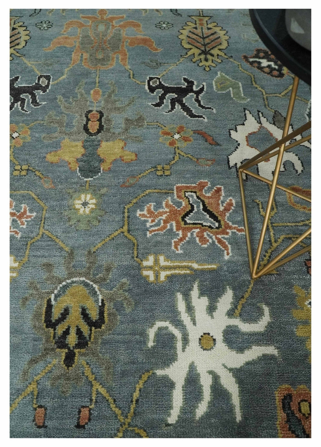 8x10 Wool Traditional Gray, Ivory and Gray Vibrant Colorful Hand knotted Oushak Area Rug | TRDCP1304810 - The Rug Decor