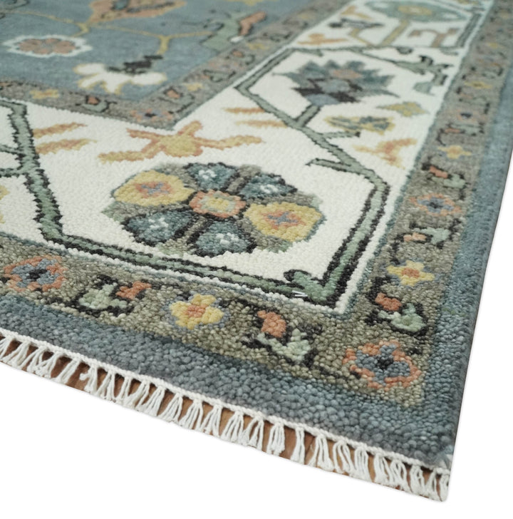 8x10 Wool Traditional Gray, Ivory and Gray Vibrant Colorful Hand knotted Oushak Area Rug | TRDCP1304810 - The Rug Decor