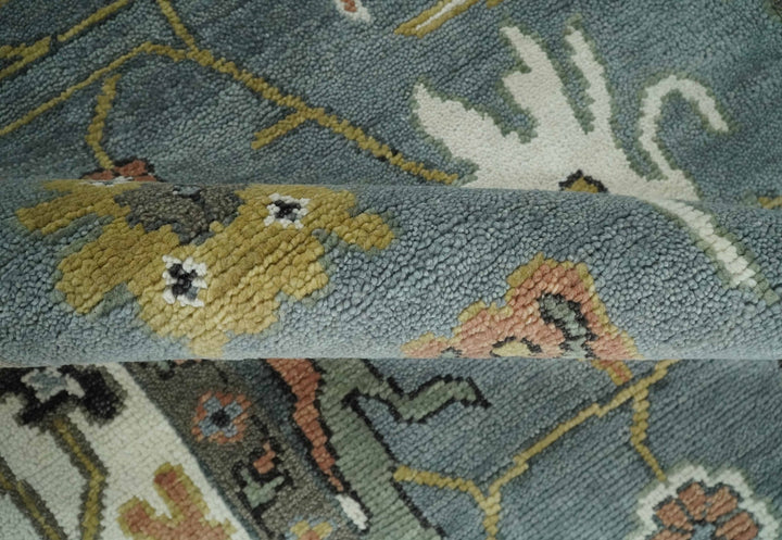 8x10 Wool Traditional Gray, Ivory and Gray Vibrant Colorful Hand knotted Oushak Area Rug | TRDCP1304810 - The Rug Decor