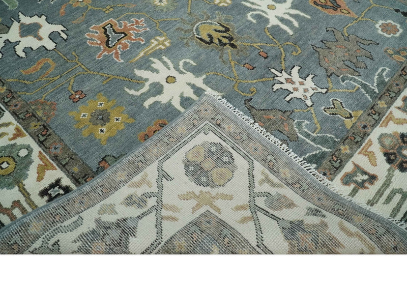 8x10 Wool Traditional Gray, Ivory and Gray Vibrant Colorful Hand knotted Oushak Area Rug | TRDCP1304810 - The Rug Decor