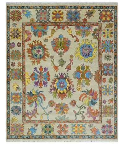 8x10 Wool Traditional Persian Beige and Peach Colorful Hand knotted Oushak Area Rug | TRDCP1071810S - The Rug Decor