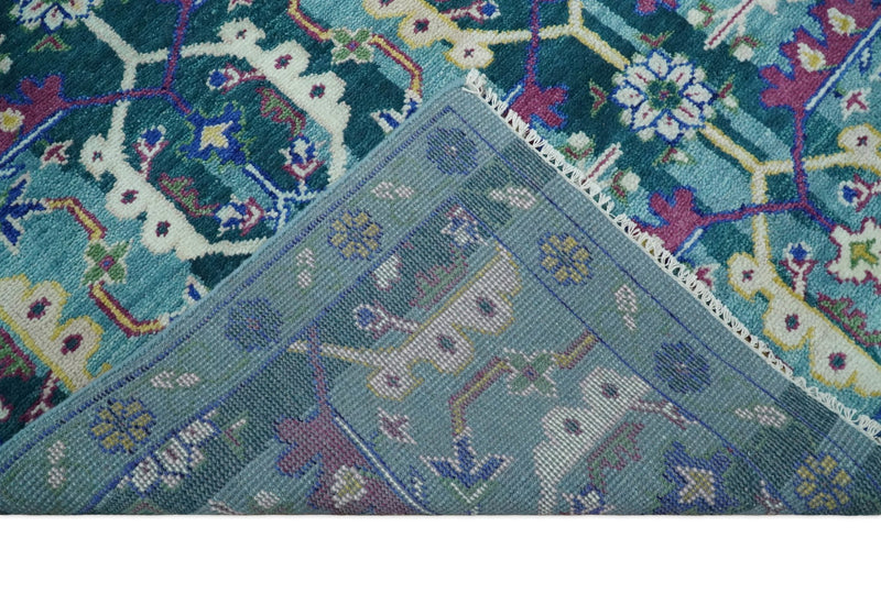 8x10 Wool Traditional Persian Blue and Green Vibrant Colorful Hand knotted Oushak Area Rug | TRDCP301810 - The Rug Decor