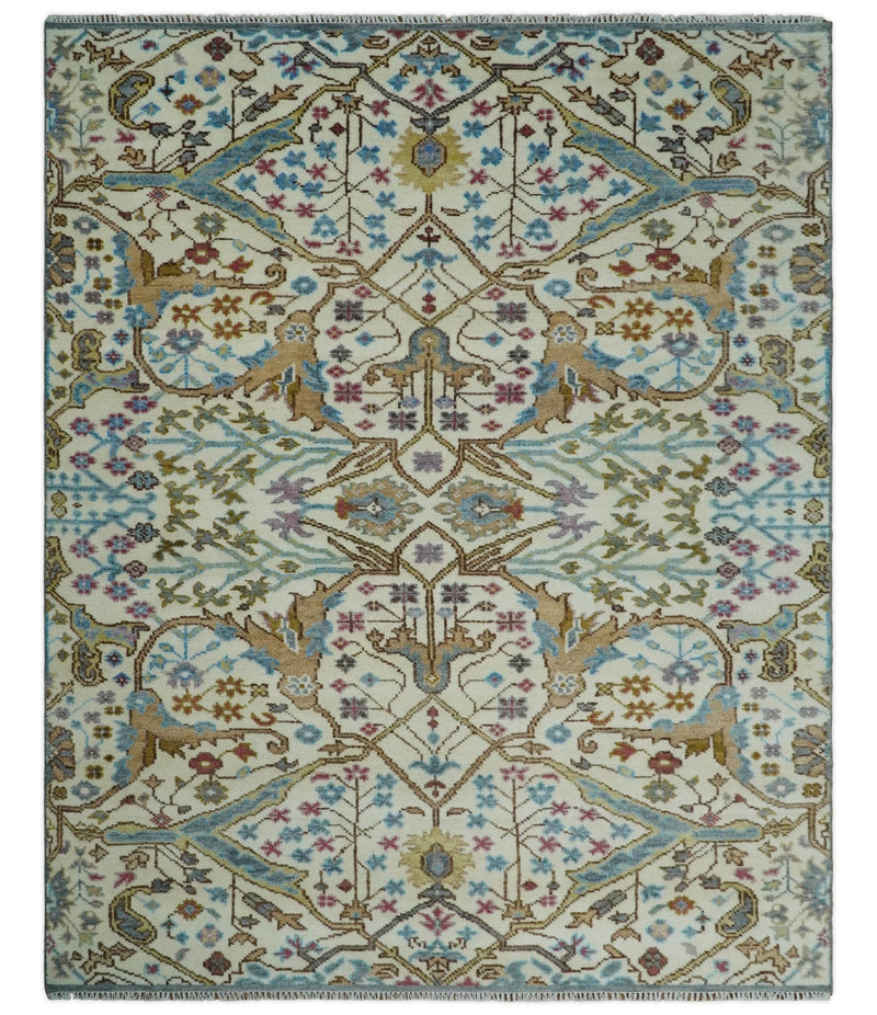 8x10 Wool Traditional Persian Blue and Ivory Antique Hand knotted Vintage Area Rug | TRDCP303810 - The Rug Decor