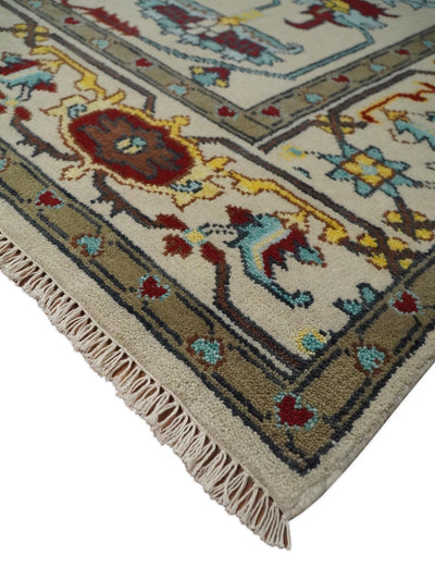 8x10 Wool Traditional Persian Blue and Ivory Hand knotted Oushak Area Rug | TRDCP788810 - The Rug Decor