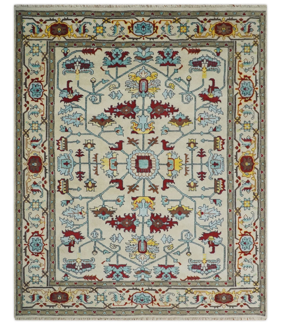 8x10 Wool Traditional Persian Blue and Ivory Hand knotted Oushak Area Rug | TRDCP788810 - The Rug Decor
