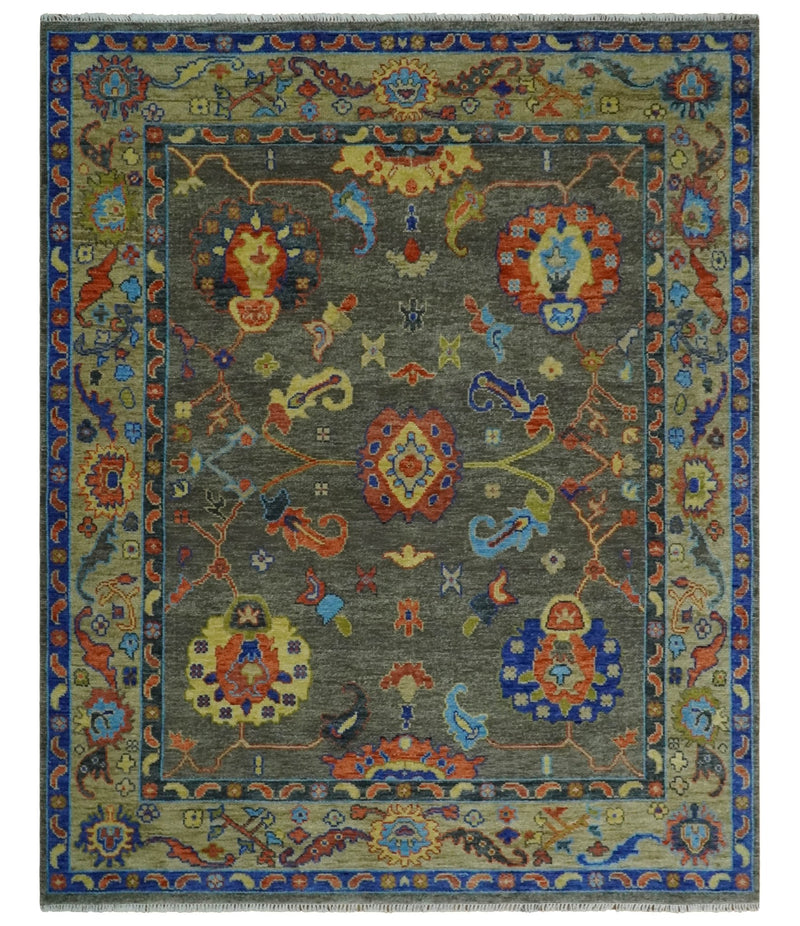 8x10 Wool Traditional Persian Gray and Beige Vibrant Colorful Hand knotted Oushak Area Rug | TRDCP1073810S - The Rug Decor