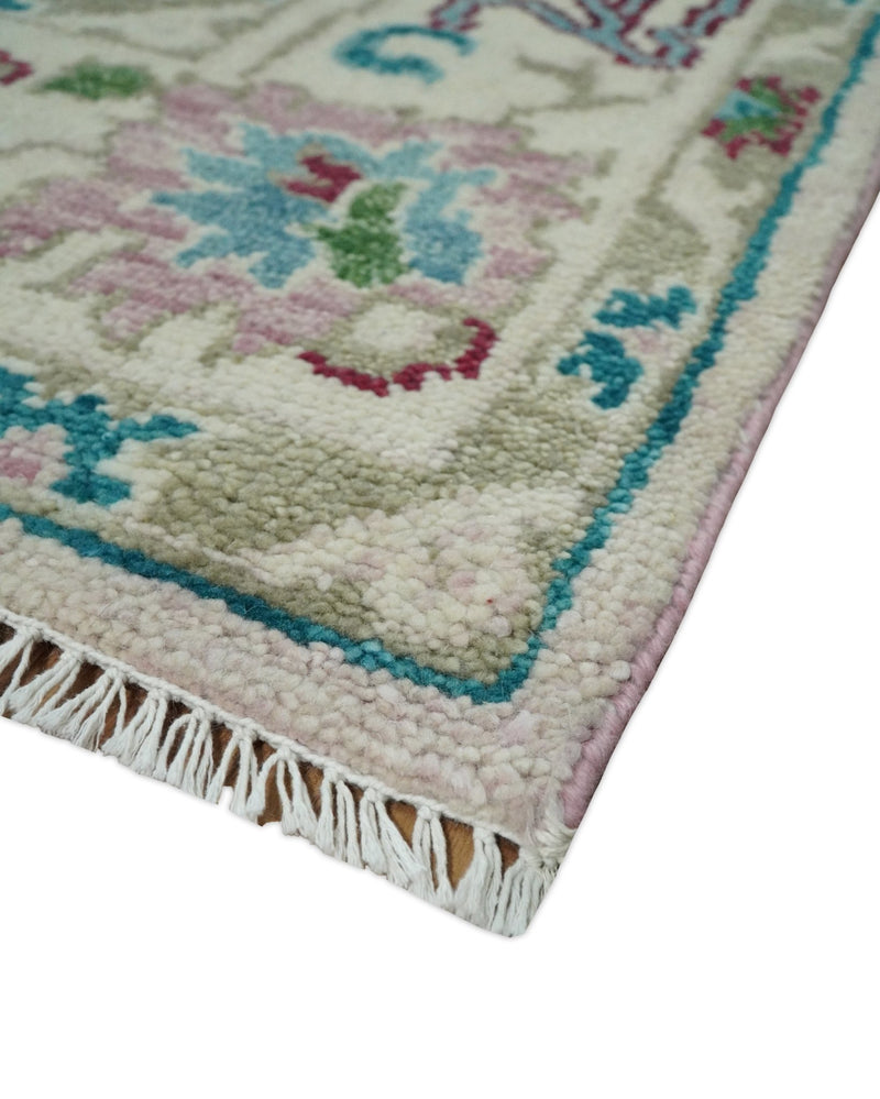 8x10 Wool Traditional Persian Pink and Ivory Vibrant Colorful Hand knotted Oushak Area Rug | TRDCP300810 - The Rug Decor