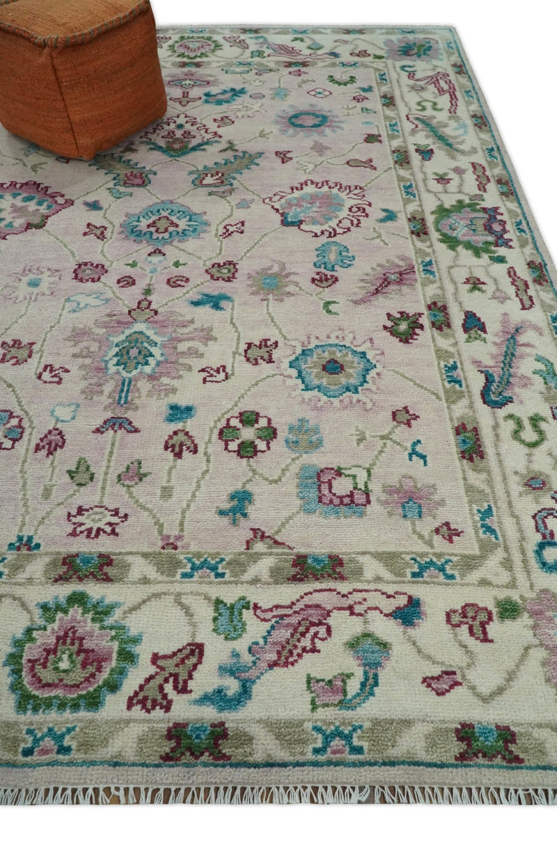 8x10 Wool Traditional Persian Pink and Ivory Vibrant Colorful Hand knotted Oushak Area Rug | TRDCP300810 - The Rug Decor