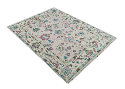 8x10 Wool Traditional Persian Pink and Ivory Vibrant Colorful Hand knotted Oushak Area Rug | TRDCP300810 - The Rug Decor