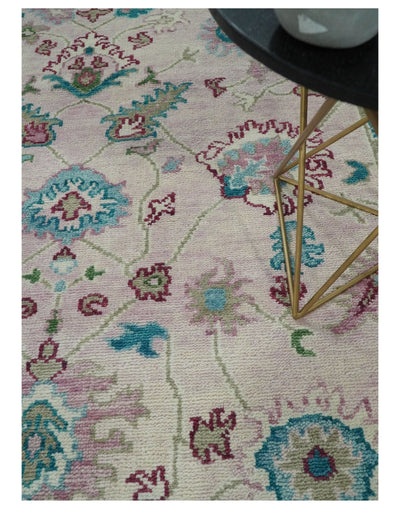 8x10 Wool Traditional Persian Pink and Ivory Vibrant Colorful Hand knotted Oushak Area Rug | TRDCP300810 - The Rug Decor