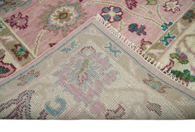 8x10 Wool Traditional Persian Pink and Ivory Vibrant Colorful Hand knotted Oushak Area Rug | TRDCP673810 - The Rug Decor