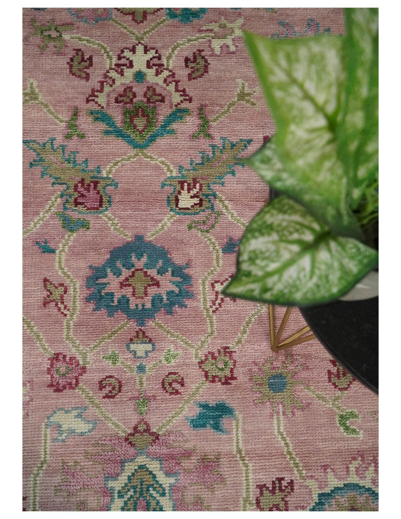8x10 Wool Traditional Persian Pink and Ivory Vibrant Colorful Hand knotted Oushak Area Rug | TRDCP673810 - The Rug Decor