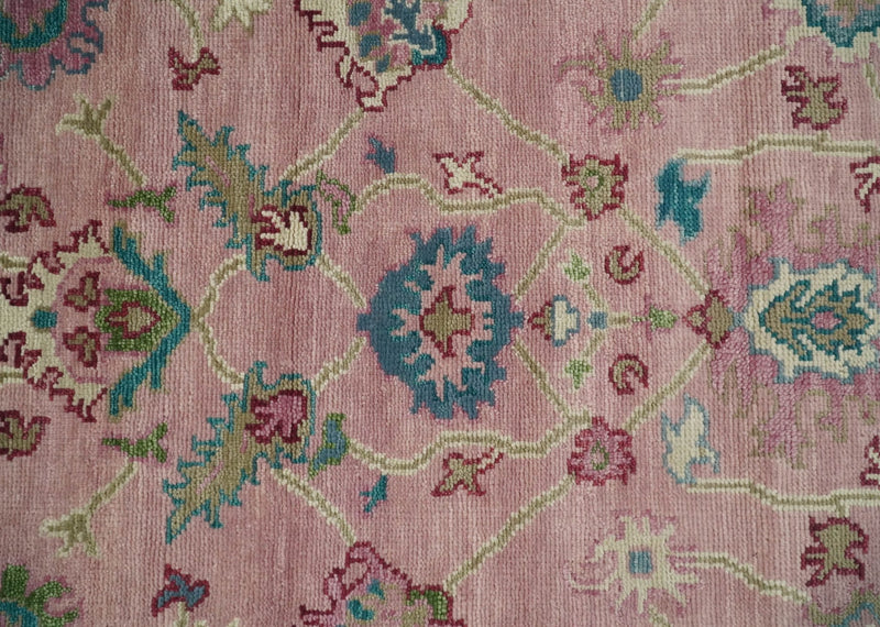 8x10 Wool Traditional Persian Pink and Ivory Vibrant Colorful Hand knotted Oushak Area Rug | TRDCP673810 - The Rug Decor