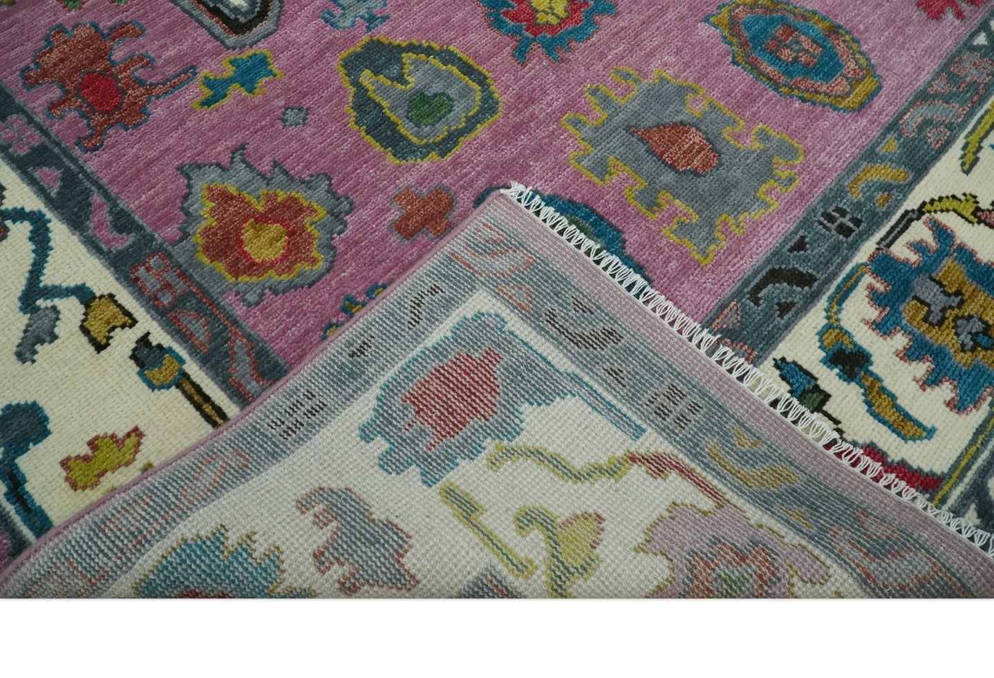 8x10 Wool Traditional Persian Purple and Ivory Vibrant Colorful Hand knotted Oushak Area Rug | TRDCP1125810S - The Rug Decor