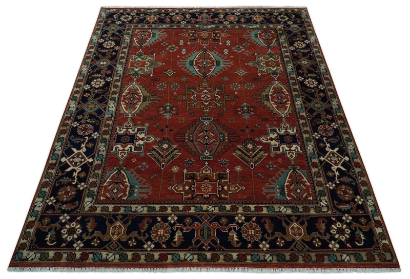 8x10 Wool Traditional Persian Rust and Black Hand knotted Serapi Area Rug | TRDCP1057810 - The Rug Decor