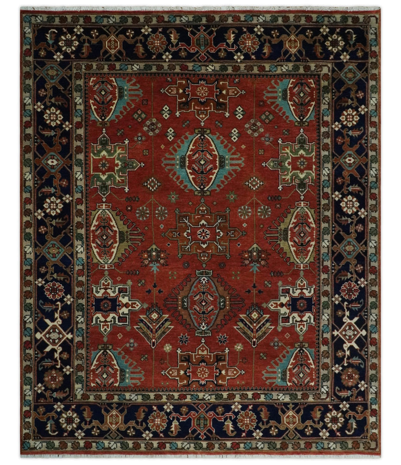 8x10 Wool Traditional Persian Rust and Black Hand knotted Serapi Area Rug | TRDCP1057810 - The Rug Decor