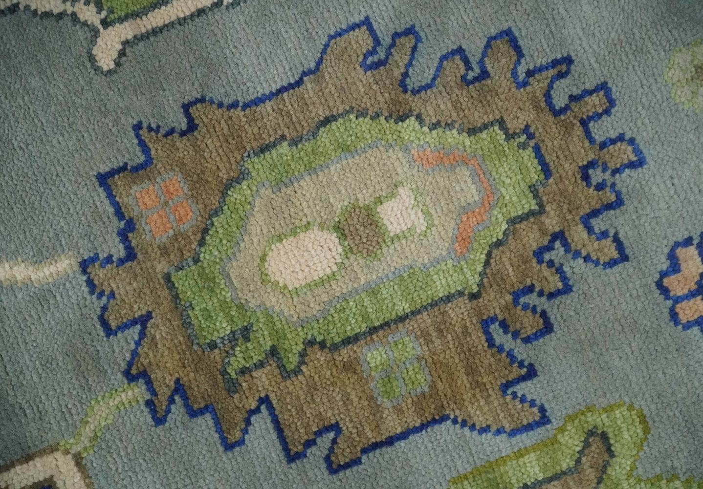 8x10 wool Vibrant Colorful Silver, Green and Light Peach Hand knotted Oushak Area Rug - The Rug Decor