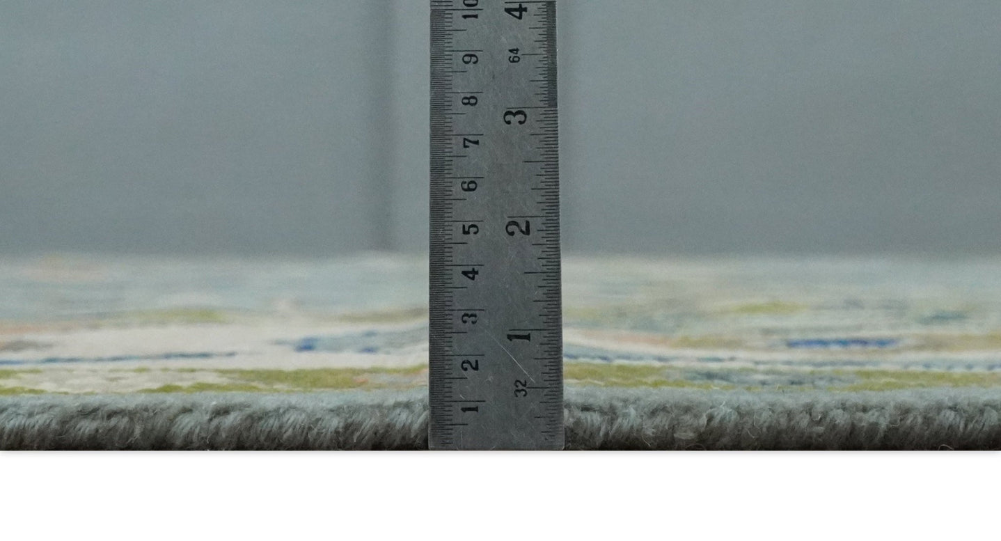 8x10 wool Vibrant Colorful Silver, Green and Light Peach Hand knotted Oushak Area Rug - The Rug Decor