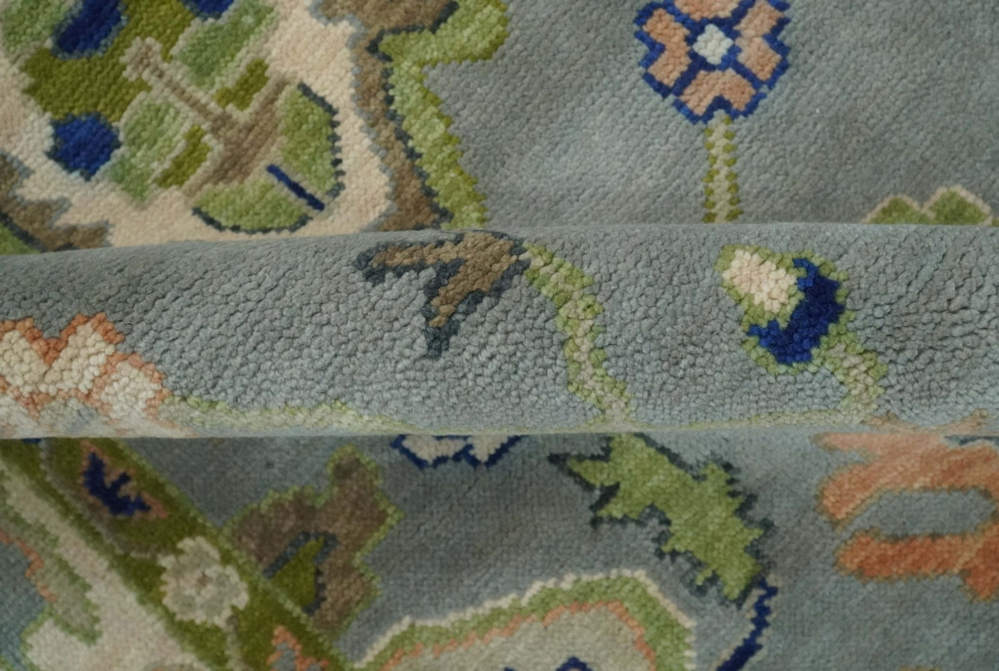 8x10 wool Vibrant Colorful Silver, Green and Light Peach Hand knotted Oushak Area Rug - The Rug Decor