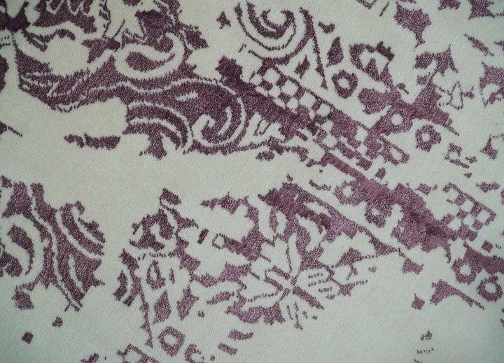 8x11 Beige and Dark Purple Modern Abstract Hand Knotted Persian Wool Area Rug | AE14811 - The Rug Decor