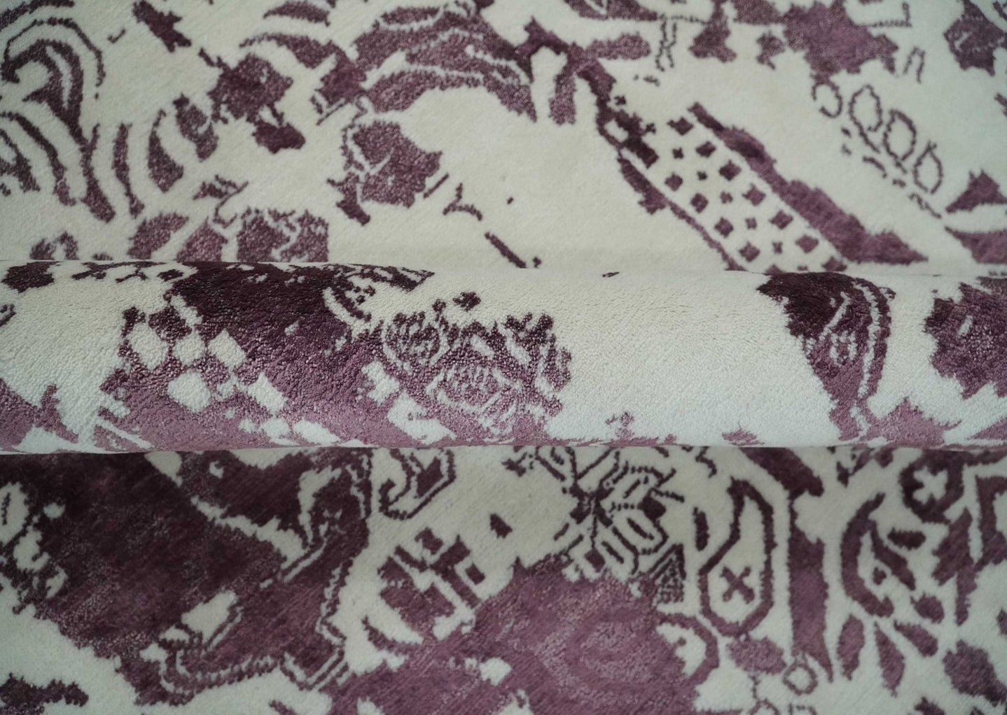 8x11 Beige and Dark Purple Modern Abstract Hand Knotted Persian Wool Area Rug | AE14811 - The Rug Decor