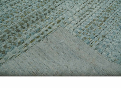 8x11 Contemporary Texture Blue, Silver and Green Hand knotted wool Area Rug - The Rug Decor
