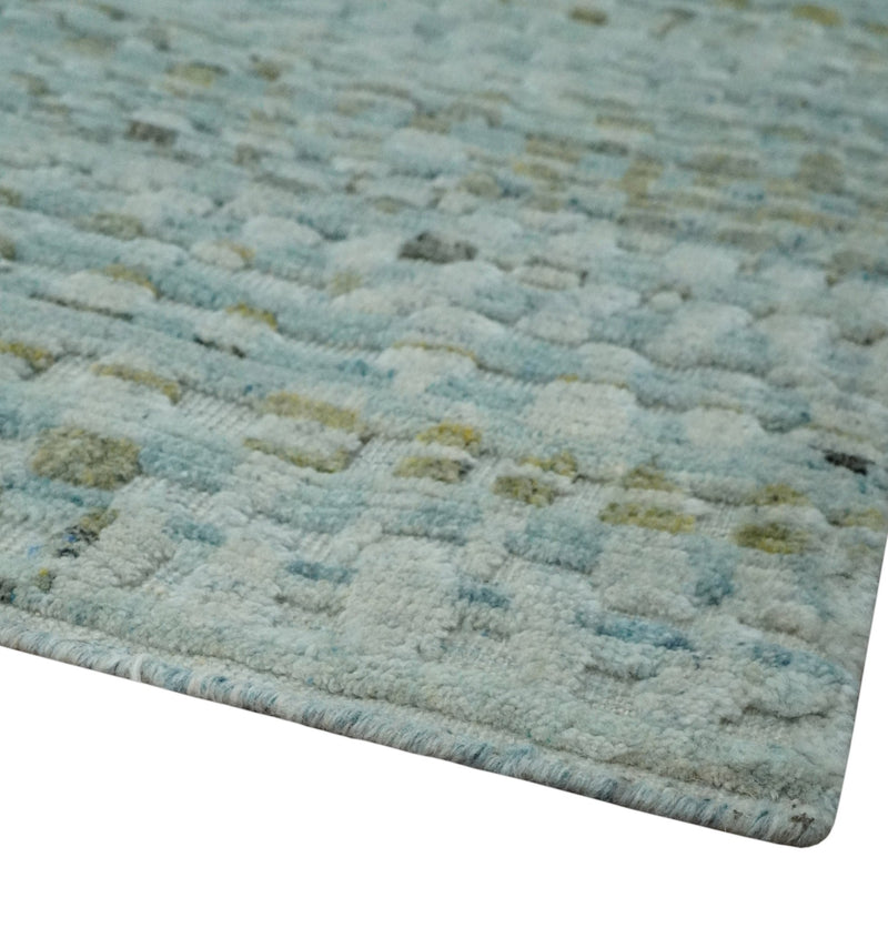 8x11 Contemporary Texture Blue, Silver and Green Hand knotted wool Area Rug - The Rug Decor