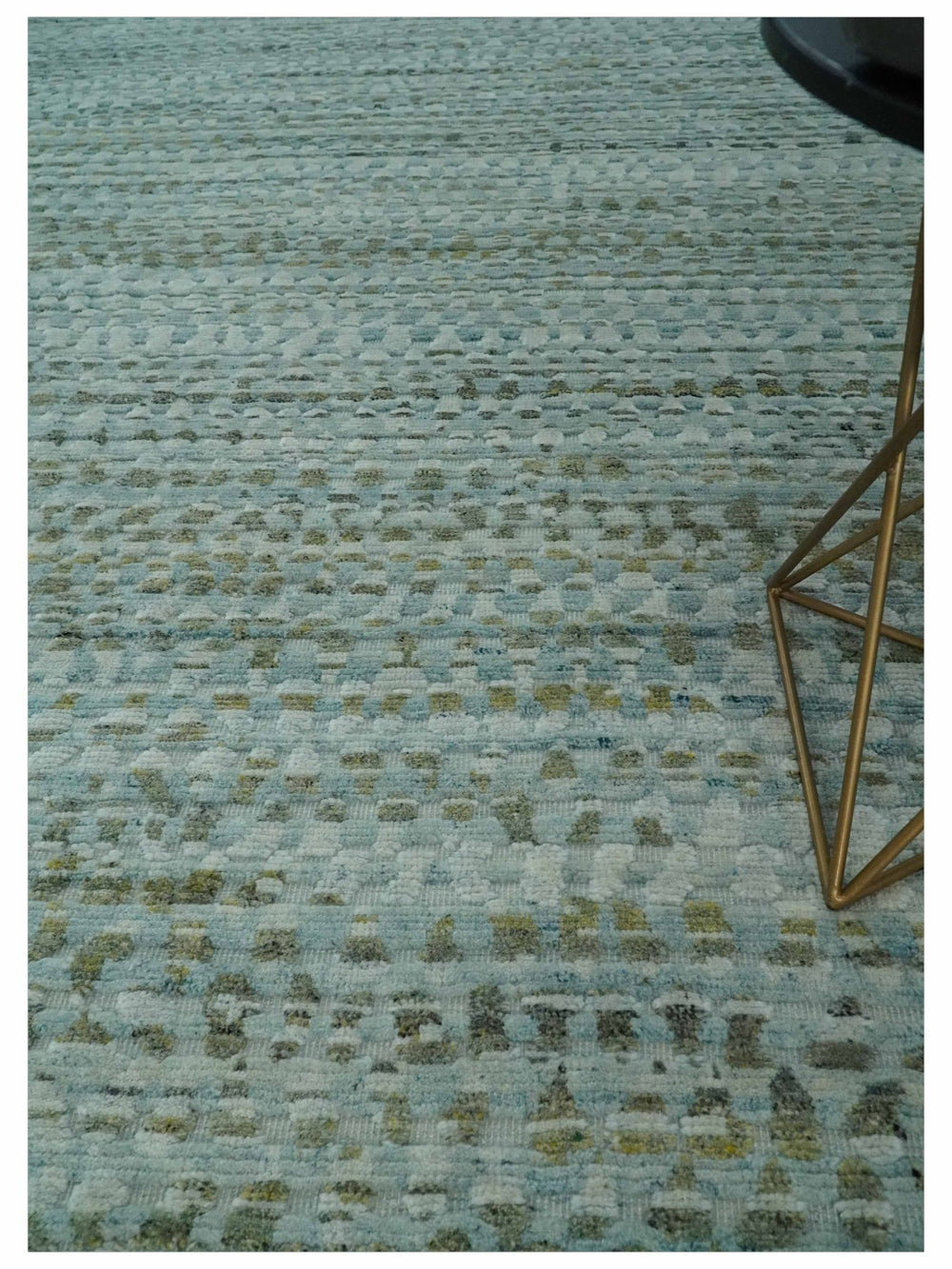 8x11 Contemporary Texture Blue, Silver and Green Hand knotted wool Area Rug - The Rug Decor