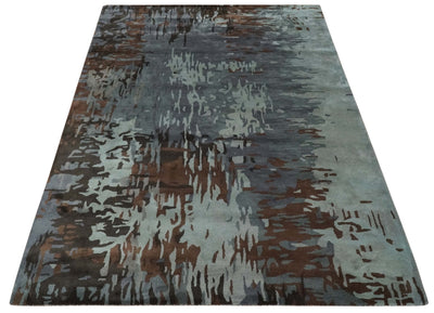 8x11 Gray, Silver and Brown Modern Abstract Hand Tufted wool and Art silk Area Rug - The Rug Decor