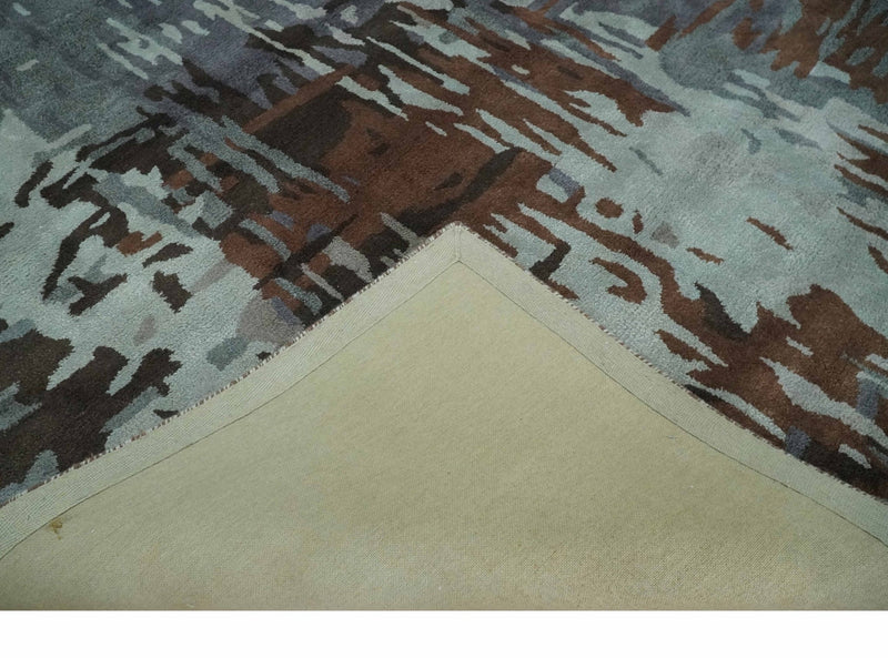 8x11 Gray, Silver and Brown Modern Abstract Hand Tufted wool and Art silk Area Rug - The Rug Decor