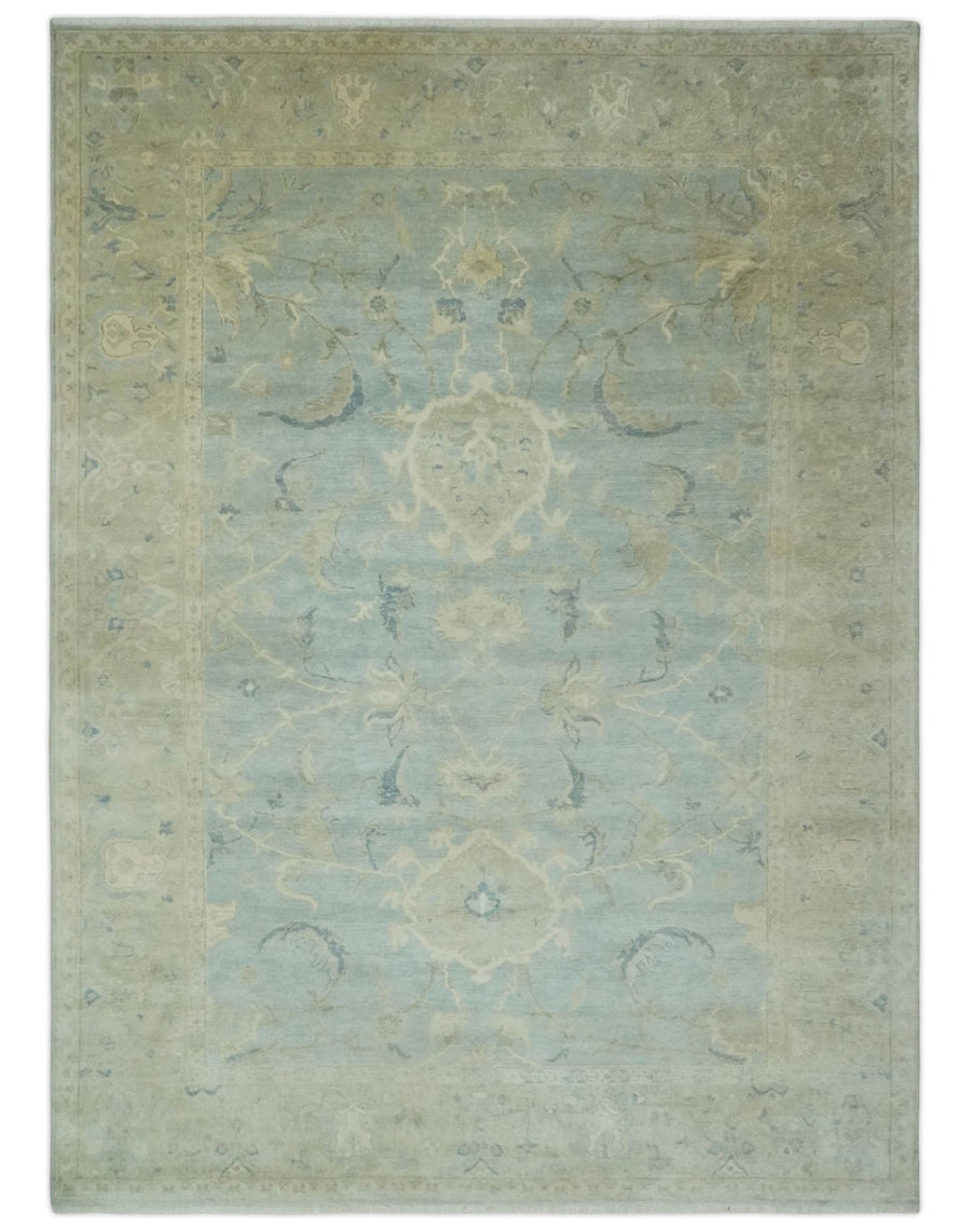 8x11 Hand Knotted Silver and Beige Traditional Wool Area Rug, Kids, Living Room and Bedroom Rug - The Rug Decor