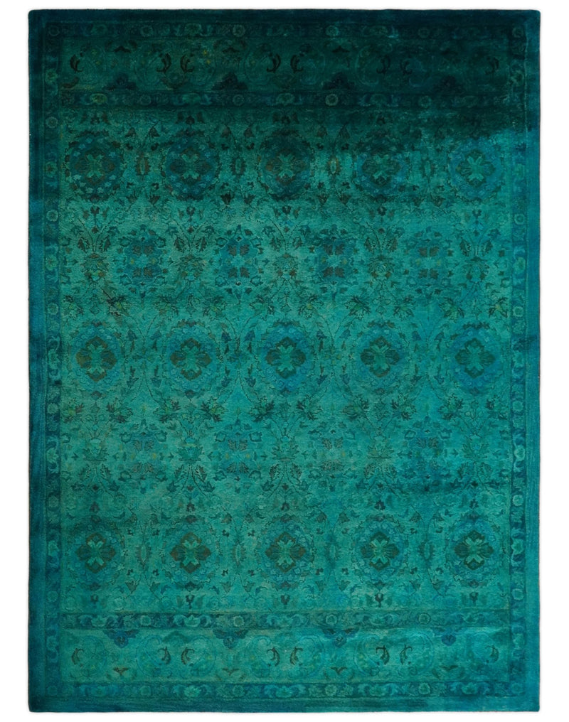 8x11 Overdyed Green Persian Hand Tufted Wool Area Rug | BAN6 - The Rug Decor