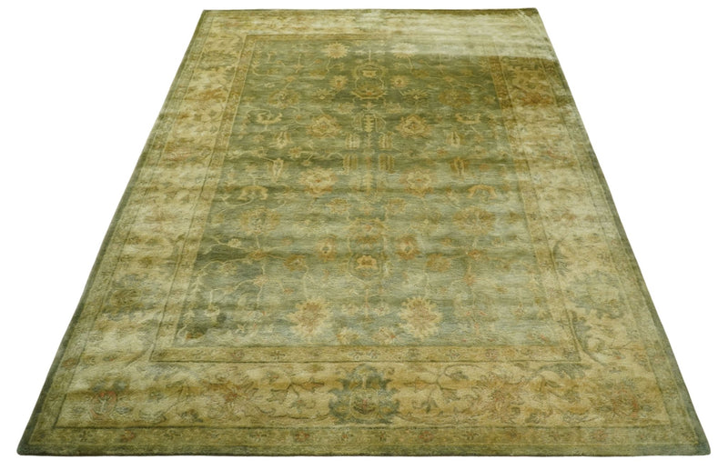 8x11 Vintage Persian Oushak Design Brown and Beige Antique Hand Tufted Wool Area Rug | BAN5 - The Rug Decor