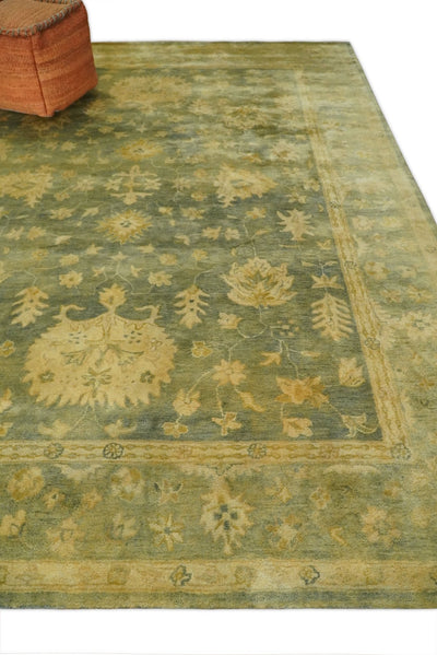 8x11 Vintage Persian Oushak Design Gray and Beige Antique Hand Tufted Wool Area Rug | BAN7 - The Rug Decor