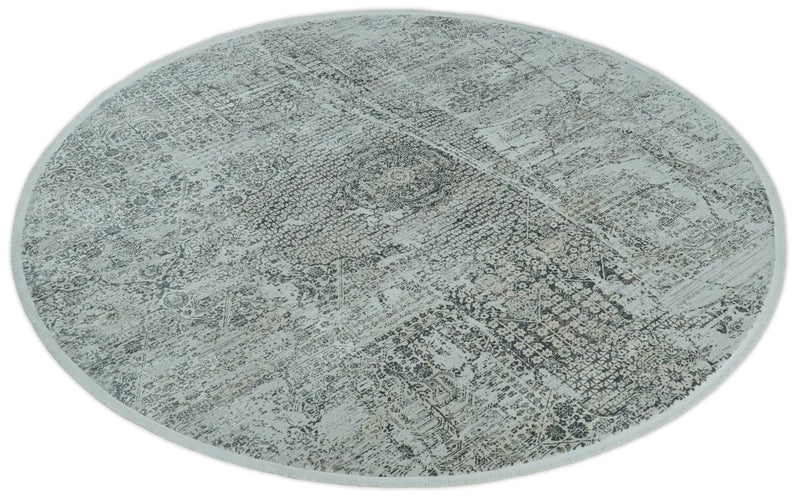 8x8 Round Beige, Gray and Charcoal Antique Finish, Vintage look, Art Silk Area Rug, Living Room Rug | TRDMM8 - The Rug Decor