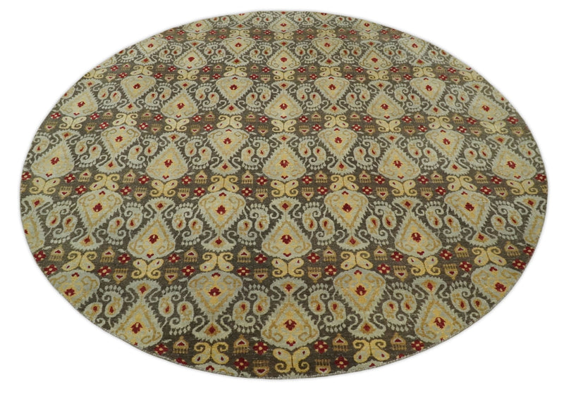 8x8 Round Fine Hand Knotted Brown and Beige Traditional Vintage Persian Style Antique Wool Rug | AGR48 - The Rug Decor