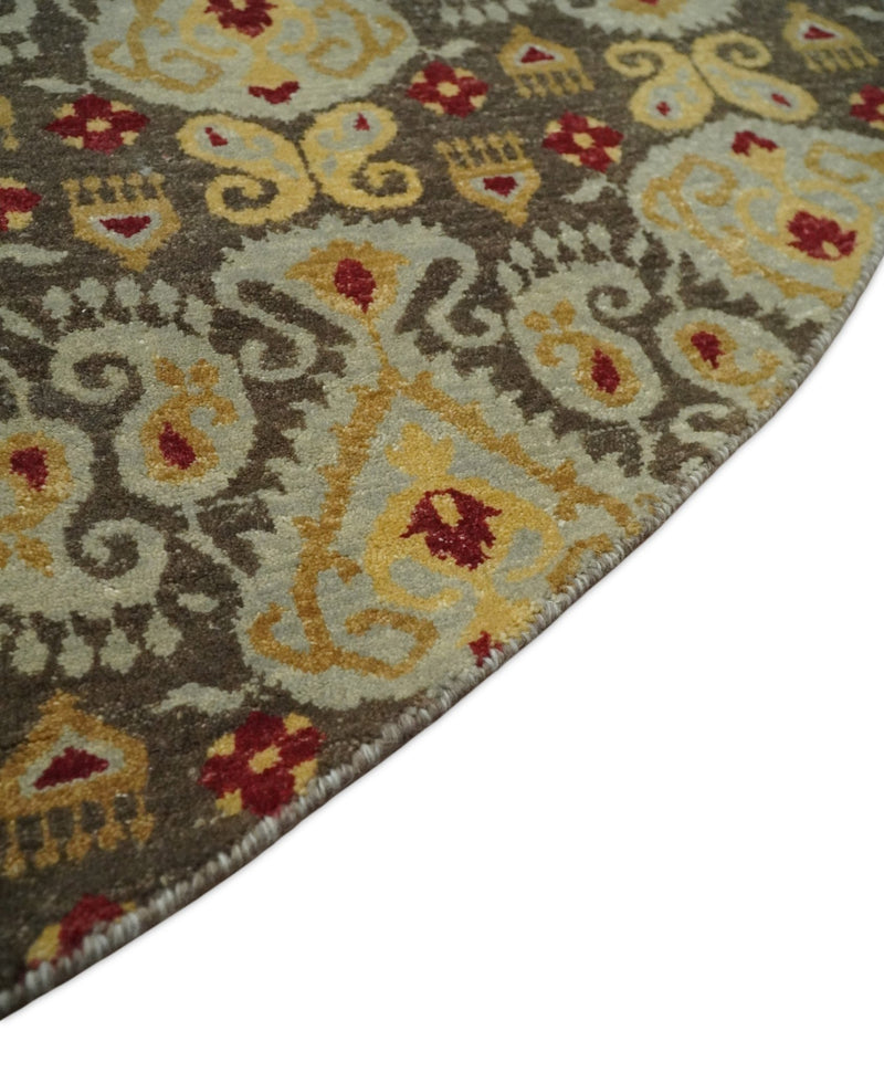 8x8 Round Fine Hand Knotted Brown and Beige Traditional Vintage Persian Style Antique Wool Rug | AGR48 - The Rug Decor