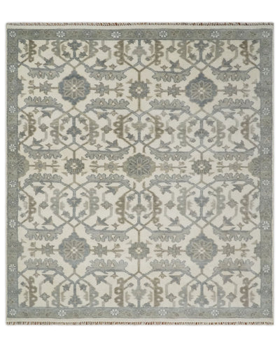 8x9 Hand Knotted Ivory and Silver Oriental Oushak Traditional Wool Area Rug - The Rug Decor