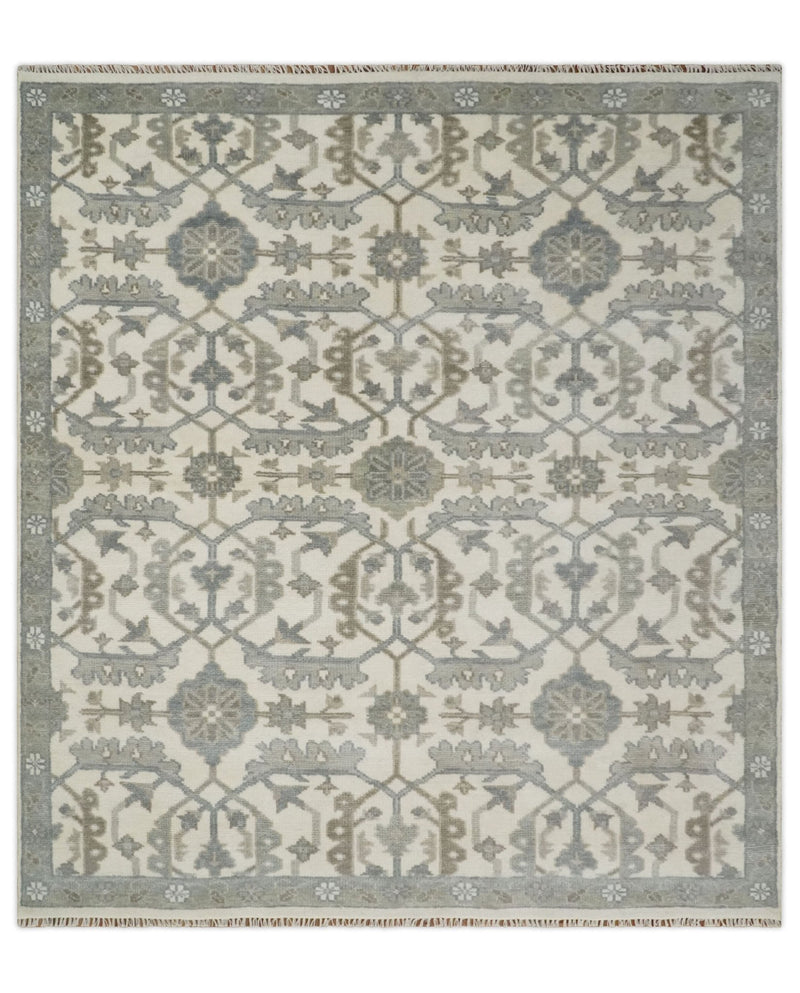 8x9 Hand Knotted Ivory and Silver Oriental Oushak Traditional Wool Area Rug - The Rug Decor