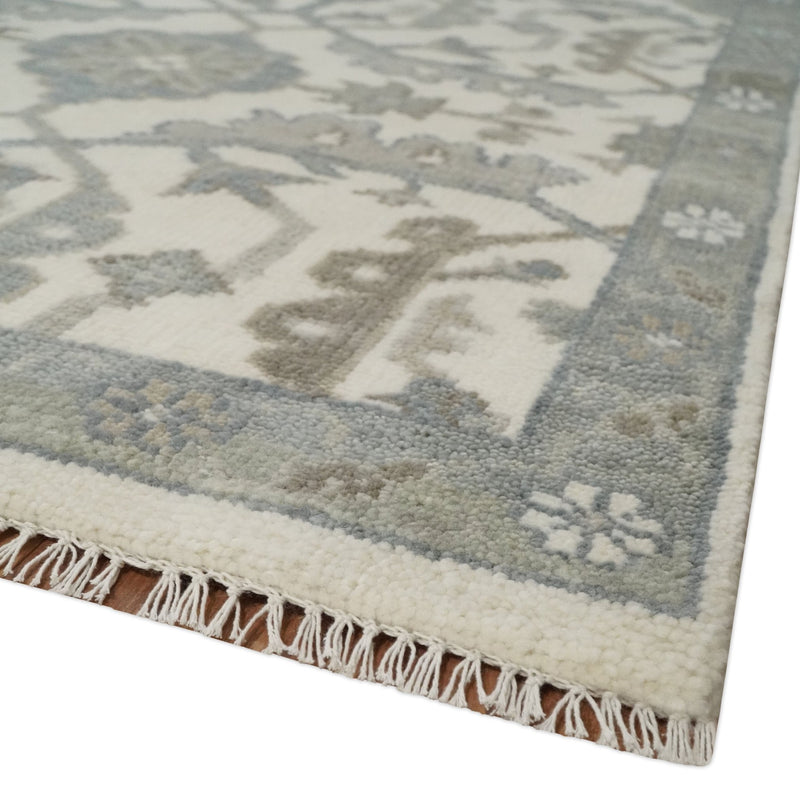8x9 Hand Knotted Ivory and Silver Oriental Oushak Traditional Wool Area Rug - The Rug Decor