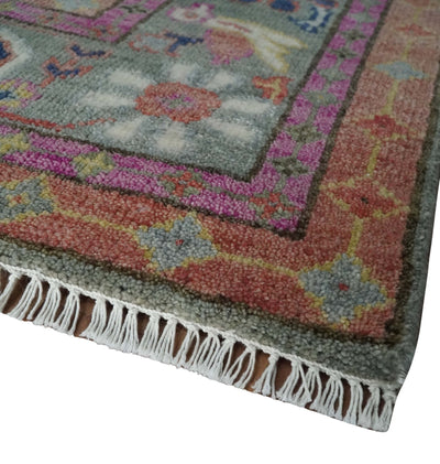 9.5x12 Hand Knotted Dark Peach and Silver Traditional Wool Rug - The Rug Decor