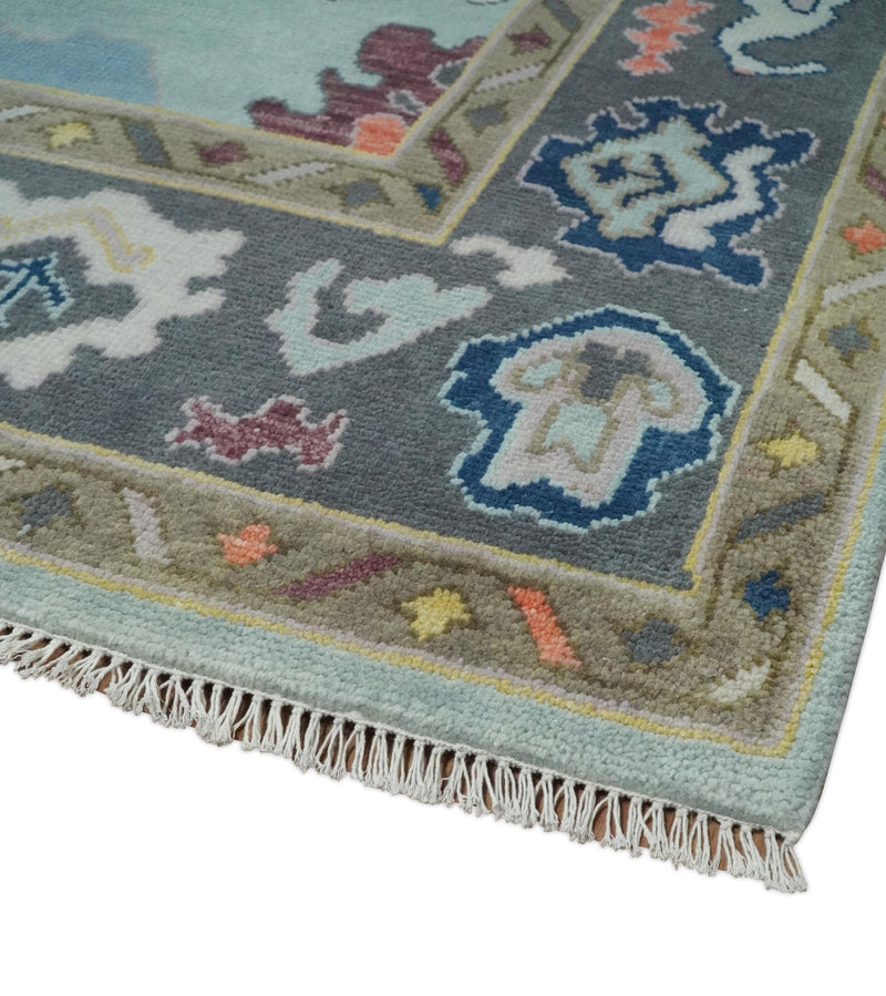 5x8, 6x9, 8x10, 9x12, 10x14 and 12x15 Hand Knotted Persian Oushak Blue and Gray Wool Area Rug | TRDCP811
