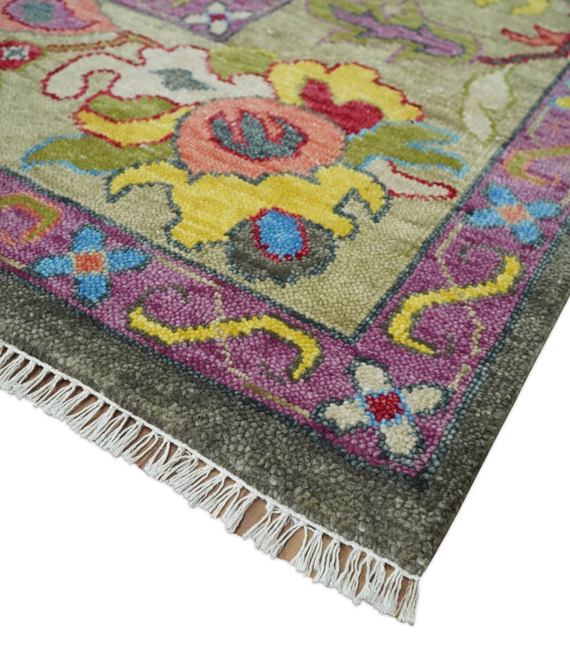 Gray and Olive Wool Colorful Hand knotted Traditional Oushak Multi Size wool Area Rug