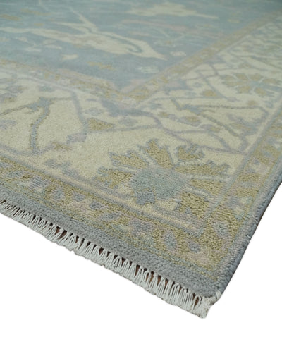 Hand Knotted 8x10 Oriental Oushak Silver and Beige Wool Area Rug | TRDCP1116810