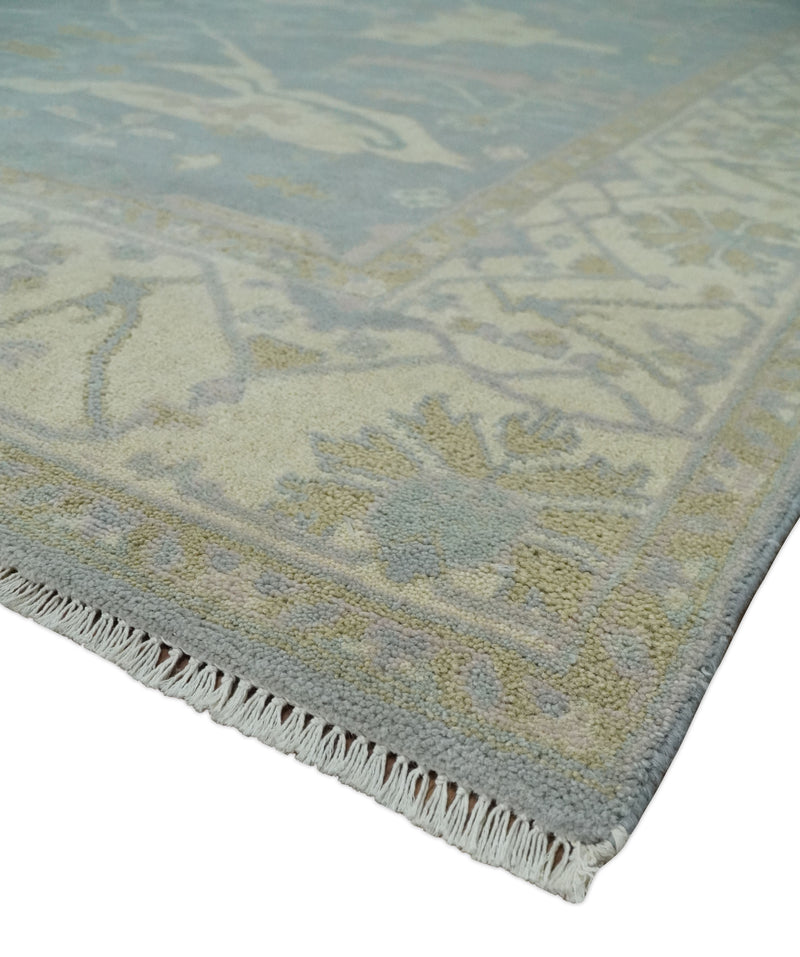 Hand Knotted 8x10 Oriental Oushak Silver and Beige Wool Area Rug | TRDCP1116810